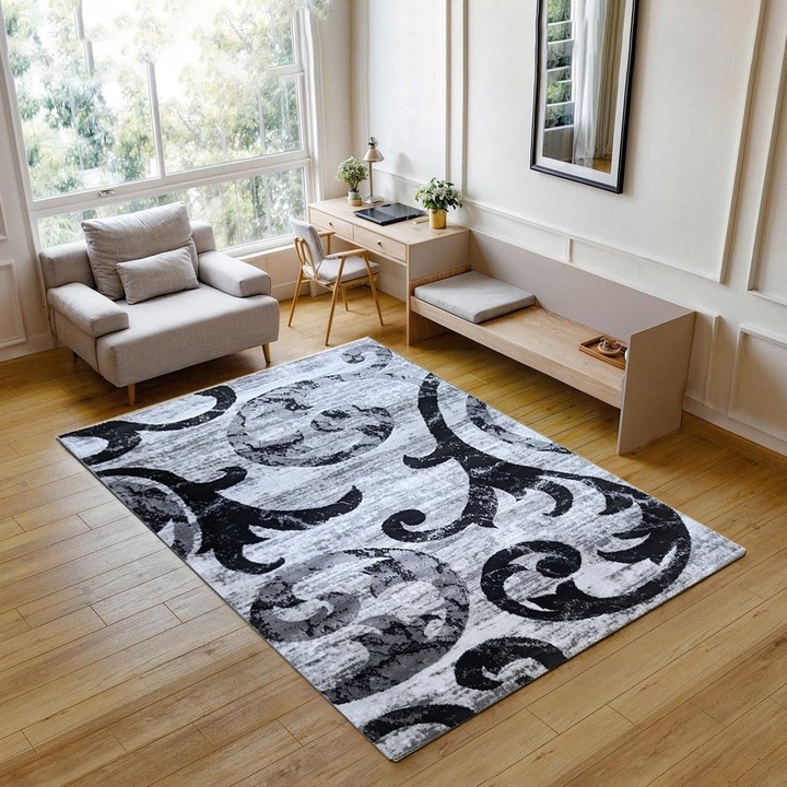 Covor Vison Gri cu Negru, Poliprolilena, 200 x 300 cm