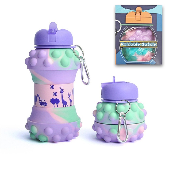 Sticlă sport pliabilă, Infinitara, rezistentă la scurgeri, silicon, multicolor