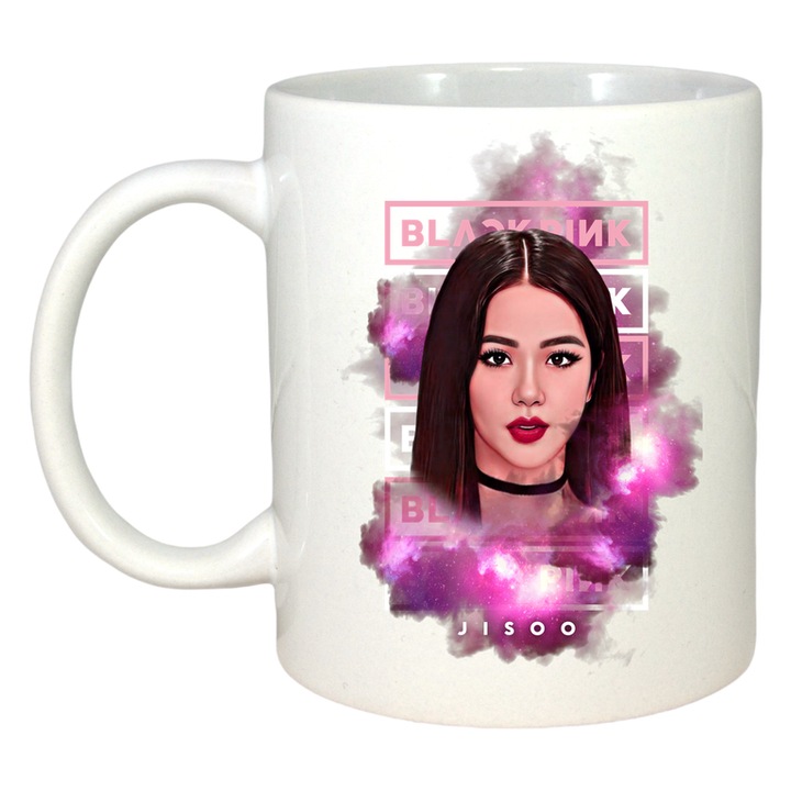 Cana cu formatia/trupa BLACK PINK JISOO, Cri-Flo, Ceramica, 330ml, Maner si interior Alb
