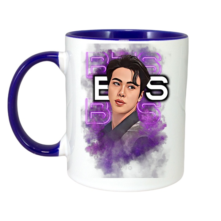 Cana cu formatia/trupa BTS JIMIN, Cri-Flo, Ceramica, 330ml, Maner si interior Albastru