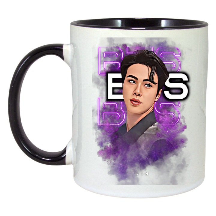 Cana cu formatia/trupa BTS JIMIN, Cri-Flo, Ceramica, 330ml, Maner si interior Negru