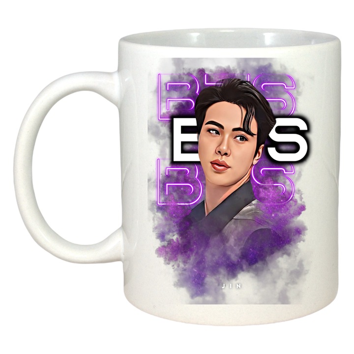 Cana cu formatia/trupa BTS JIMIN, Cri-Flo, Ceramica, 330ml, Maner si interior Alb