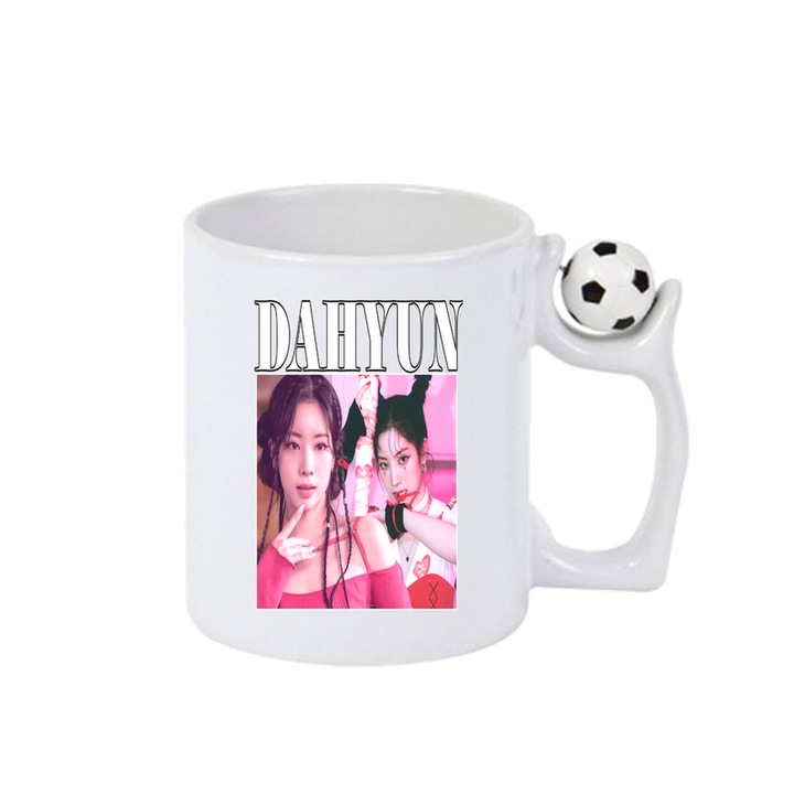 Cana cu formatia/trupa DAHYUN, Cri-Flo, Ceramica, 330ml, Minge rotativa antistres, Maner si interior Alb-Negru