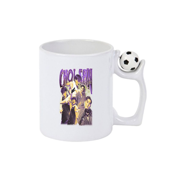 Cana cu formatia/trupa CHOL SAN, Cri-Flo, Ceramica, 330ml, Minge rotativa antistres, Maner si interior Alb-Negru