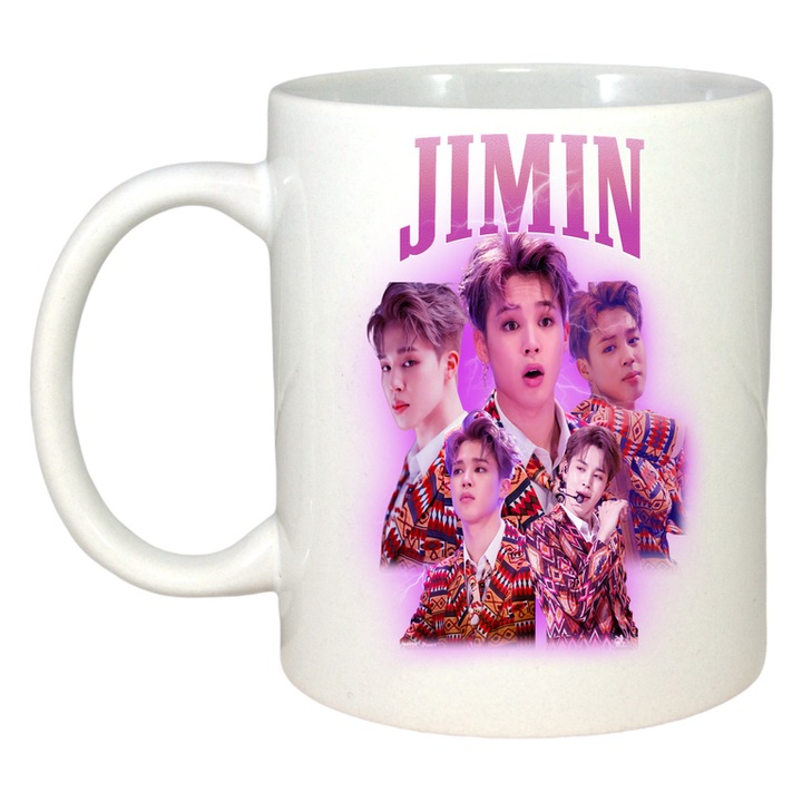 Cana cu formatia/trupa JIMIN 5, Cri-Flo, Ceramica, 330ml, Maner si interior Alb