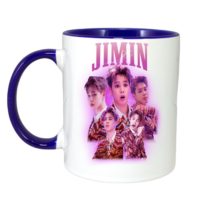 Cana cu formatia/trupa JIMIN 5, Cri-Flo, Ceramica, 330ml, Maner si interior Albastru