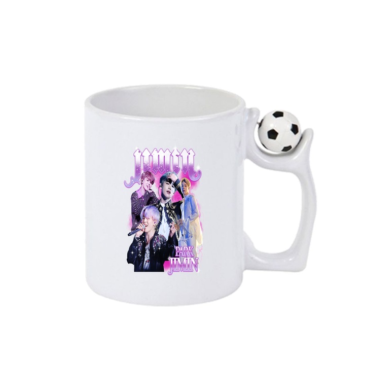 Cana cu formatia/trupa JIMIN PARK JIMIN, Cri-Flo, Ceramica, 330ml, Minge rotativa antistres, Maner si interior Alb-Negru