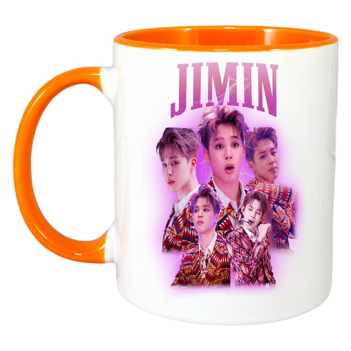 Cana cu formatia/trupa JIMIN 5, Cri-Flo, Ceramica, 330ml, Maner si interior Portocaliu