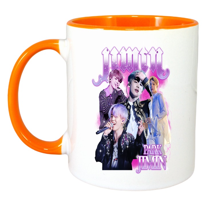 Cana cu formatia/trupa JIMIN PARK JIMIN, Cri-Flo, Ceramica, 330ml, Maner si interior Portocaliu