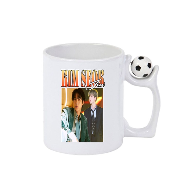 Cana cu formatia/trupa JIN, Cri-Flo, Ceramica, 330ml, Minge rotativa antistres, Maner si interior Alb-Negru