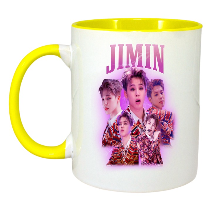 Cana cu formatia/trupa JIMIN 5, Cri-Flo, Ceramica, 330ml, Maner si interior Galben
