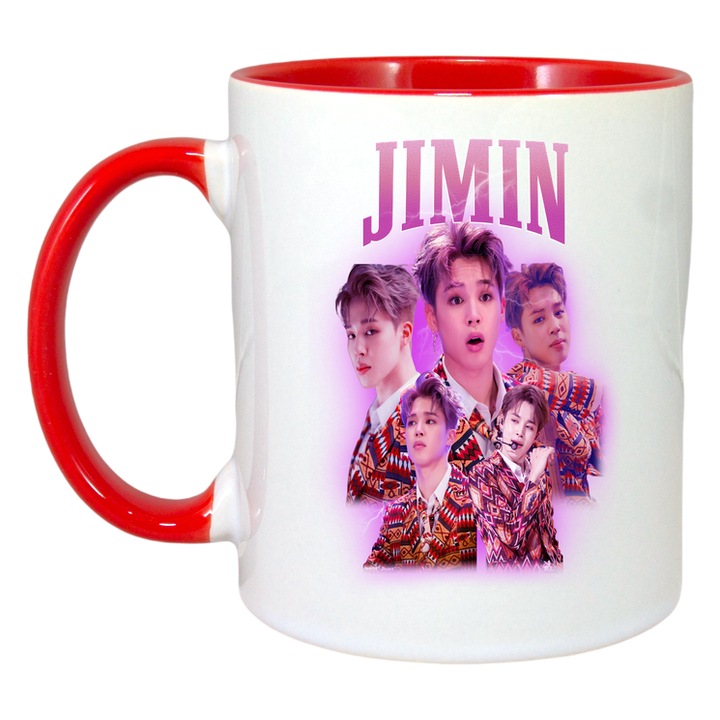 Cana cu formatia/trupa JIMIN 5, Cri-Flo, Ceramica, 330ml, Maner si interior Rosu
