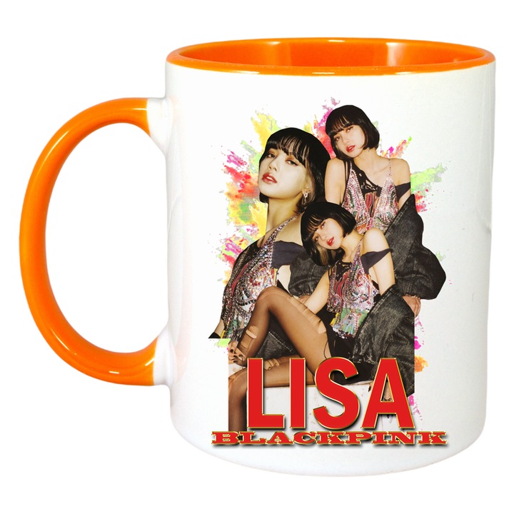 Cana cu formatia/trupa LISA 9, Cri-Flo, Ceramica, 330ml, Maner si interior Portocaliu