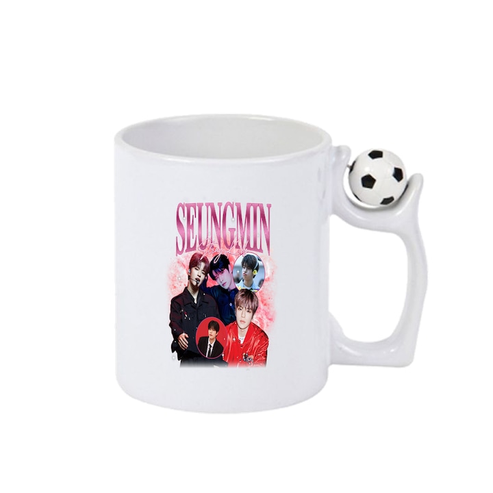 Cana cu formatia/trupa SEUGMIN, Cri-Flo, Ceramica, 330ml, Minge rotativa antistres, Maner si interior Alb-Negru