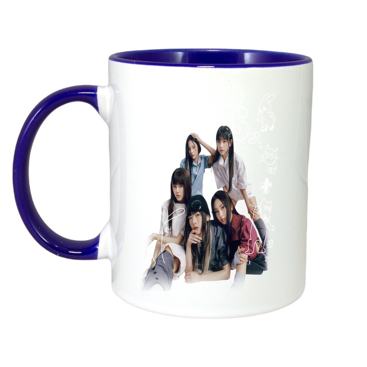 Cana cu formatia/trupa NEW YANS, Cri-Flo, Ceramica, 330ml, Maner si interior Albastru