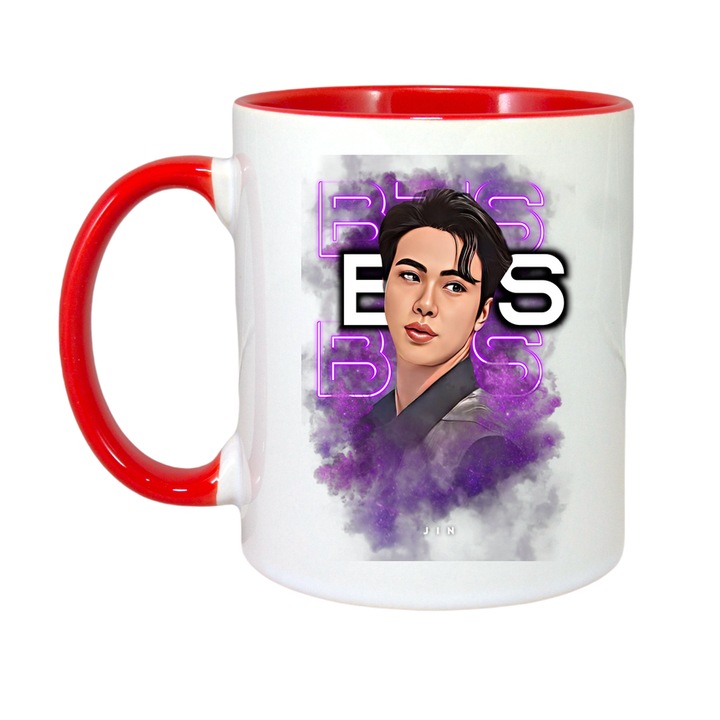 Cana cu formatia/trupa BTS JIMIN, Cri-Flo, Ceramica, 330ml, Maner si interior Rosu