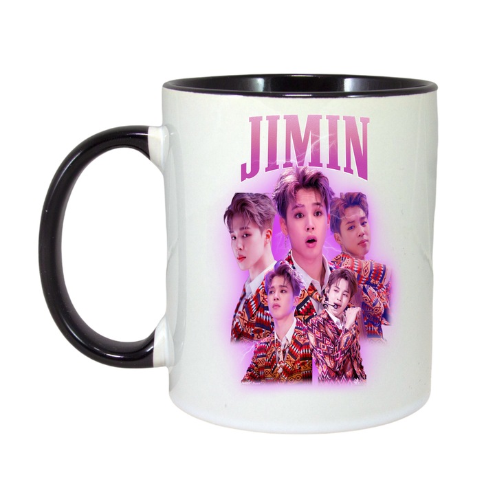 Cana cu formatia/trupa JIMIN 5, Cri-Flo, Ceramica, 330ml, Maner si interior Negru