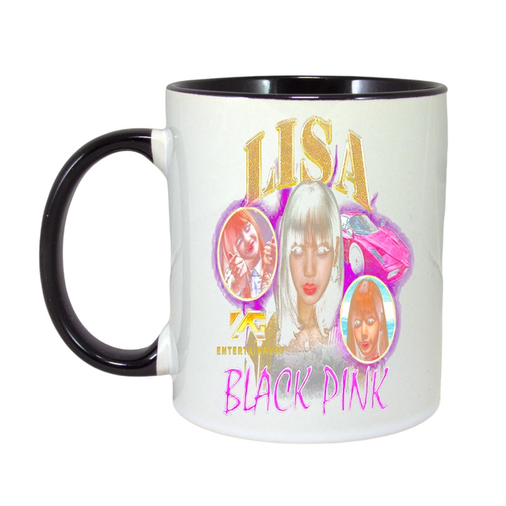 Cana cu formatia/trupa LISA BLACK PINK, Cri-Flo, Ceramica, 330ml, Maner si interior Negru
