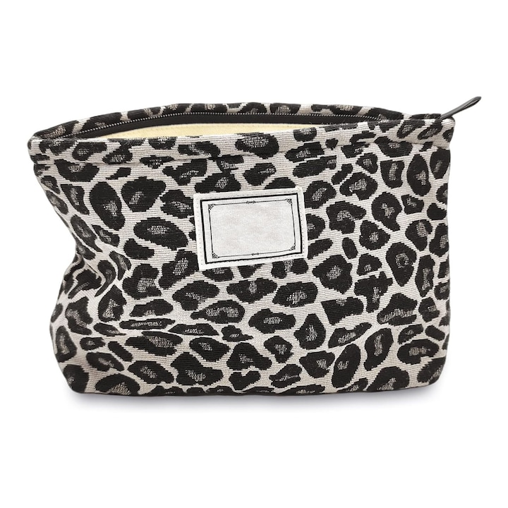 Geanta mare capacitate cosmetice, ZGGZERG, Geanta Cosmetice Voiaj, ZGGZERG, Geanta de toaleta, Leopard/Zebra, Impermeabil, Usor de transportat si de curatat, Pentru calatorii zilnice, vacante, panza/Poliester, 16*25cm, Alb-negru