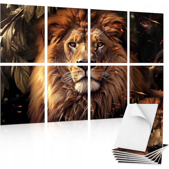 Set 8 panouri acustice autoadezive, Luka, motiv leu, 30x40cm, decorativ, 120x80cm