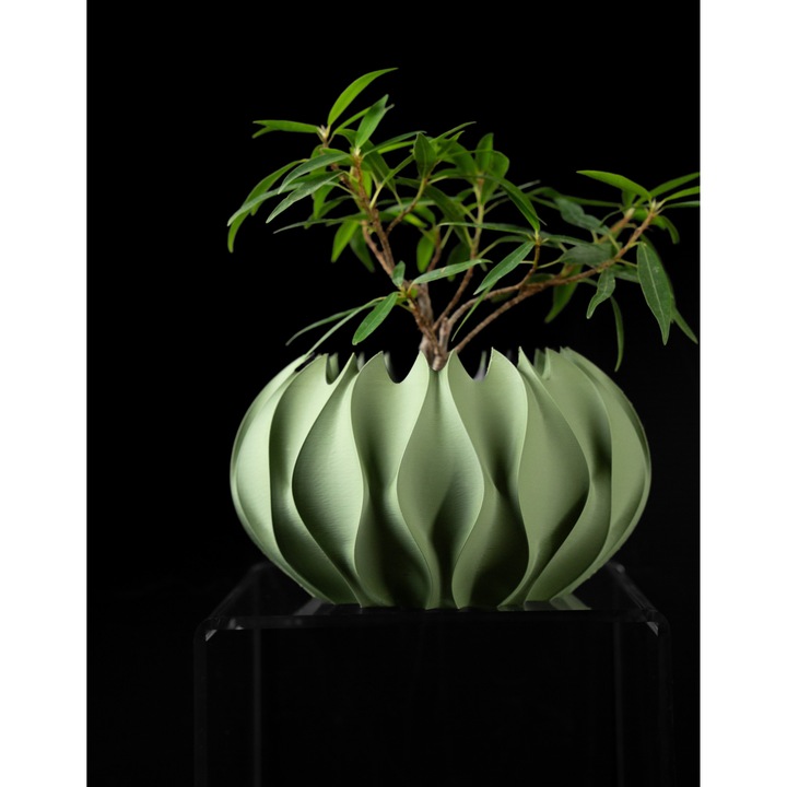 Ghiveci de flori 3d Roundflower Premium rotund 13 x 8 cm, Culoare Verde