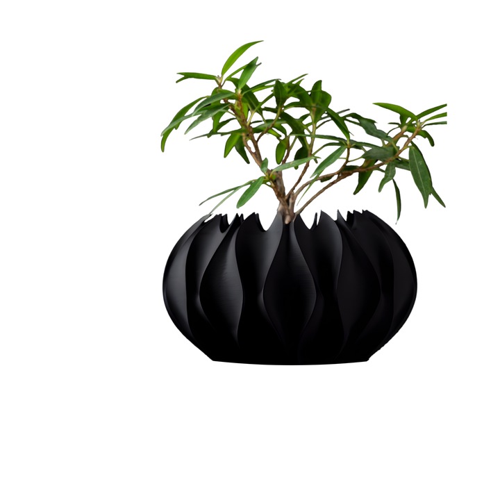 Кръгла саксия за цветя Tallflower Premium 3D, 13 x 8 см, черен цвят