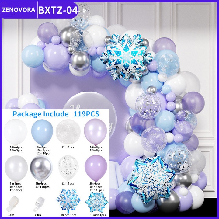 Комплект 119 балона, ZENOVORA, латекс, балони за рожден ден, декоративни вериги за балони, светло лилаво/бяло