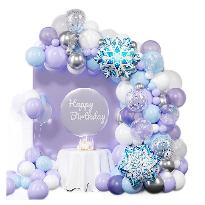 Комплект 119 балона, ZENOVORA, латекс, балони за рожден ден, декоративни вериги за балони, светло лилаво/бяло