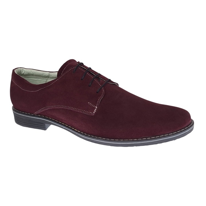 Pantofi barbati casual din piele naturala intoarsa visiniu Marime 43