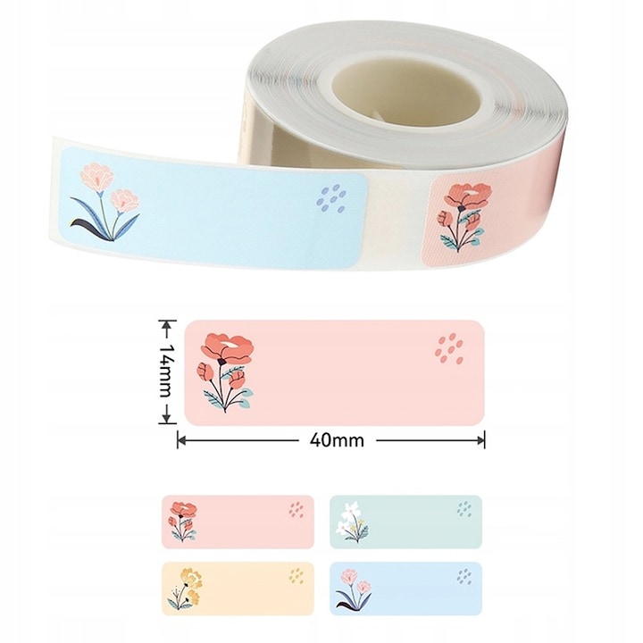 Set Etichete Autoadezive Termice Edibazzar 14x40mm, 160 Bucati, Design Floral Elegant, Compatibile Imprimante Niimbot D11/D110/D101/B1/B21, Ideale pentru Organizare Casa, Birou, Etichetare Personalizata, Cadouri, Alb cu Flori