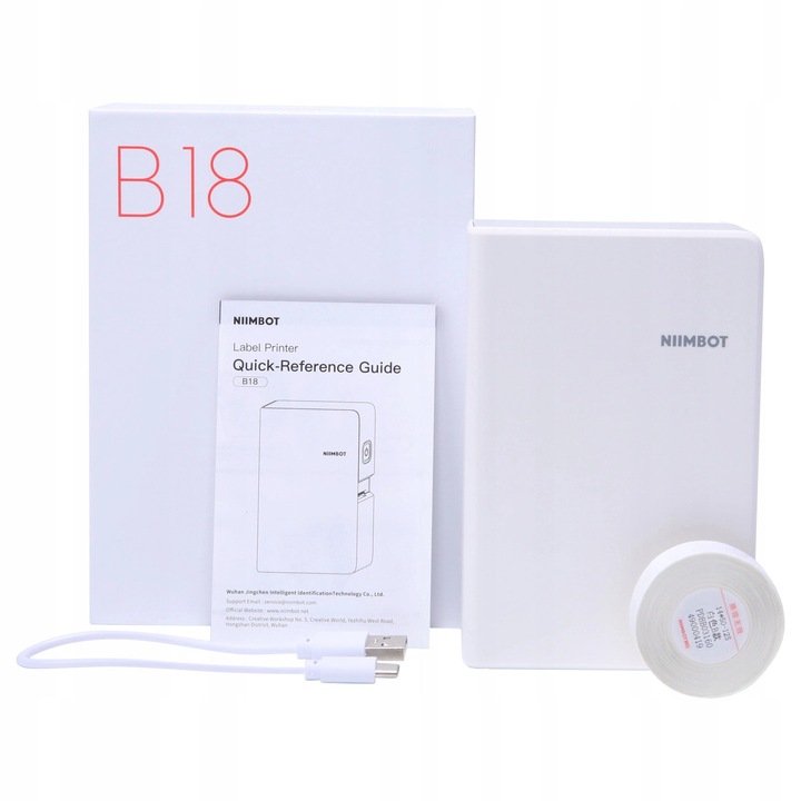 Imprimanta de etichete, portabila, conexiune Bluetooth, nu necesita cerneala, imprimare pe loturi, intrare vocala, Smart APP, incarcare USB, alb