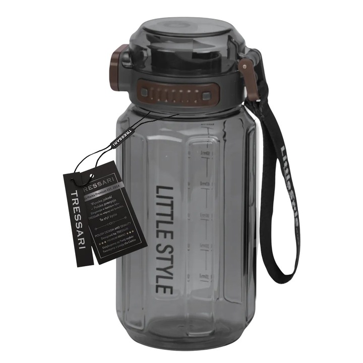 Bidon pentru apa TRESSARI 730ml, Tritan, fara BPA, negru