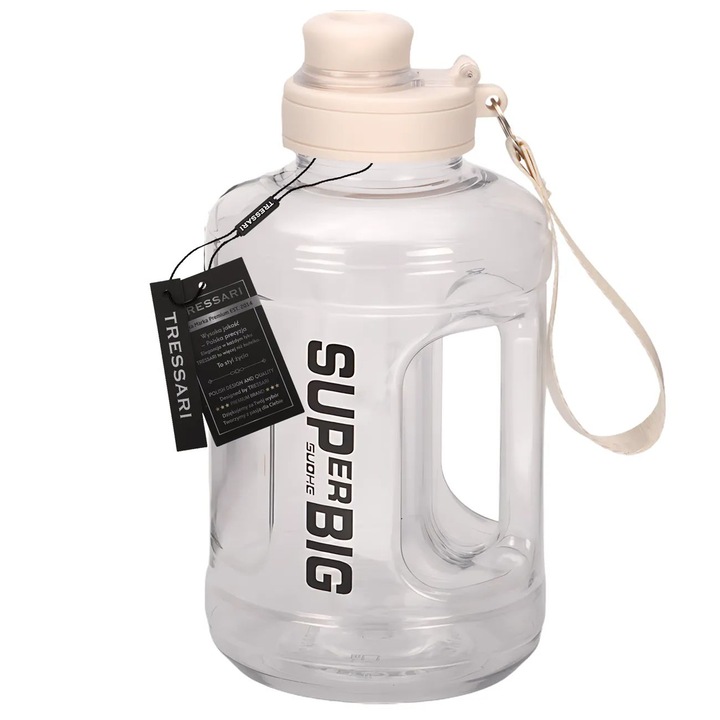 Бутилка Tressari 1,6L Tritan бяла без BPA с капак и каишка