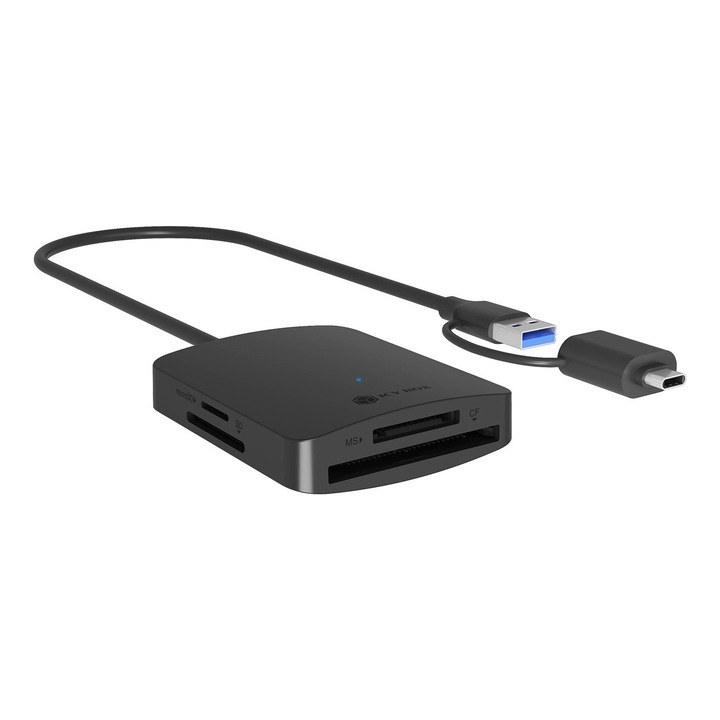 Cititor de carduri 4-in-1, Raidsonic, USB 3.2 Gen 1 Type-A / Type-C, Negru