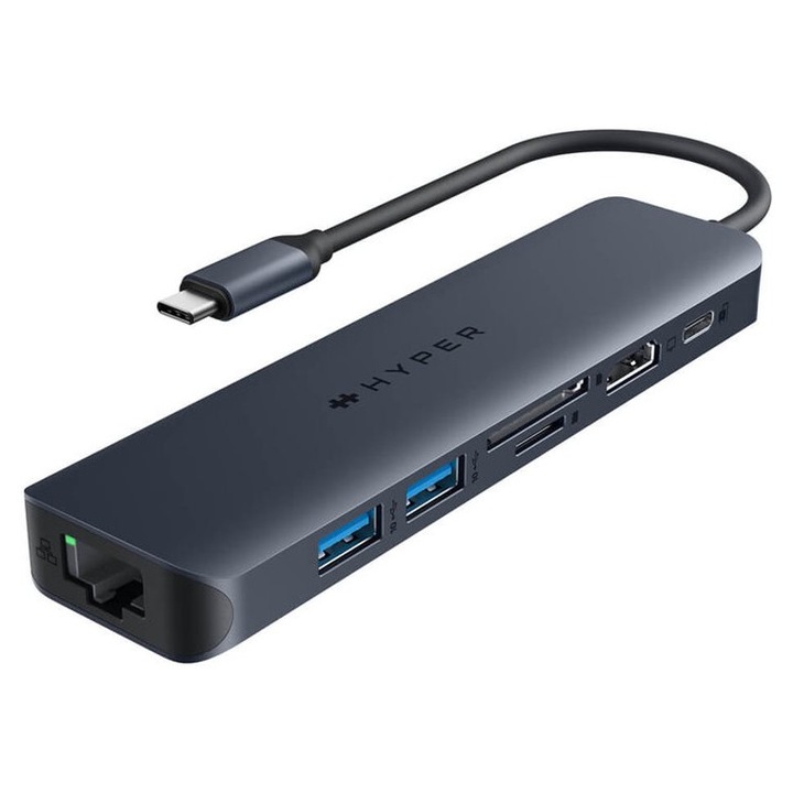 Hub USB-C 7-in-1 Luka HyperDrive EcoSmart Gen.2, 100W PD, negru