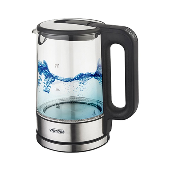 Fierbator electric, MS 1301b, 1.7L, sticla/inox, 1850W, negru