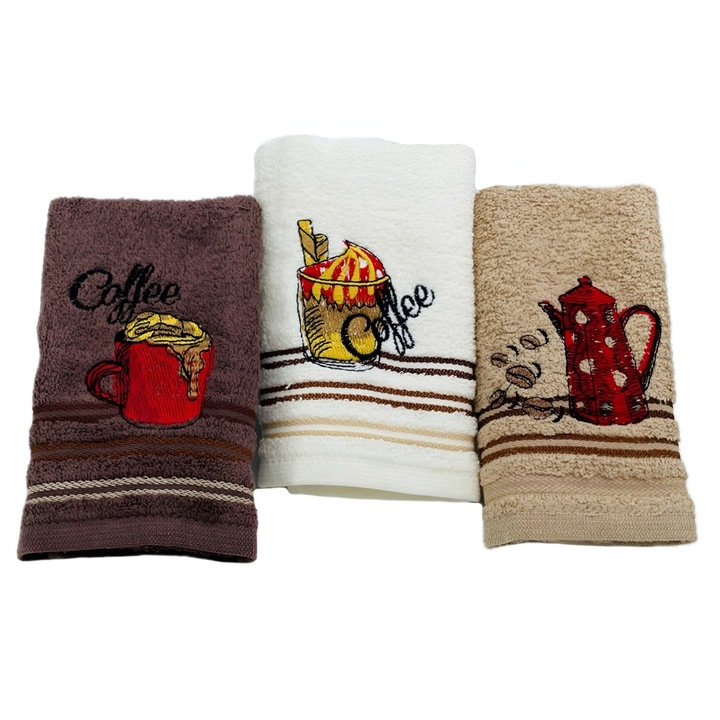 Prosop bucatarie, bumbac, multicolor, model prajitura, 30 x 50 cm, set 3 bucati