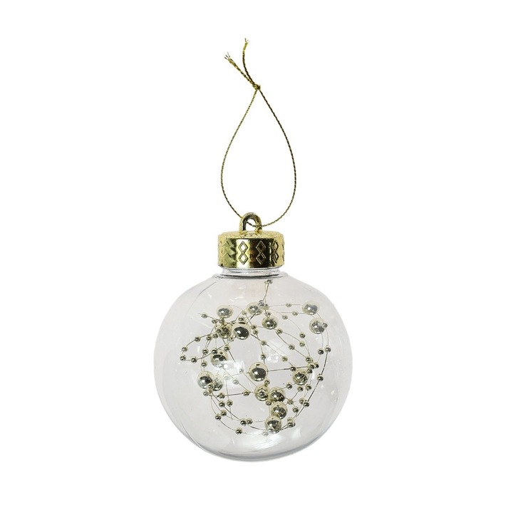 Glob de Craciun, transparent + auriu, SDDM004, 8 cm, plastic, rotund