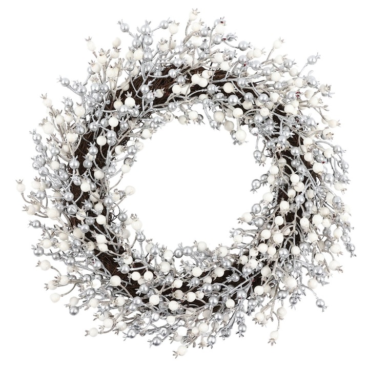 Coronita Craciun, alb + argintiu+ maro, 50 cm, VC-B2420