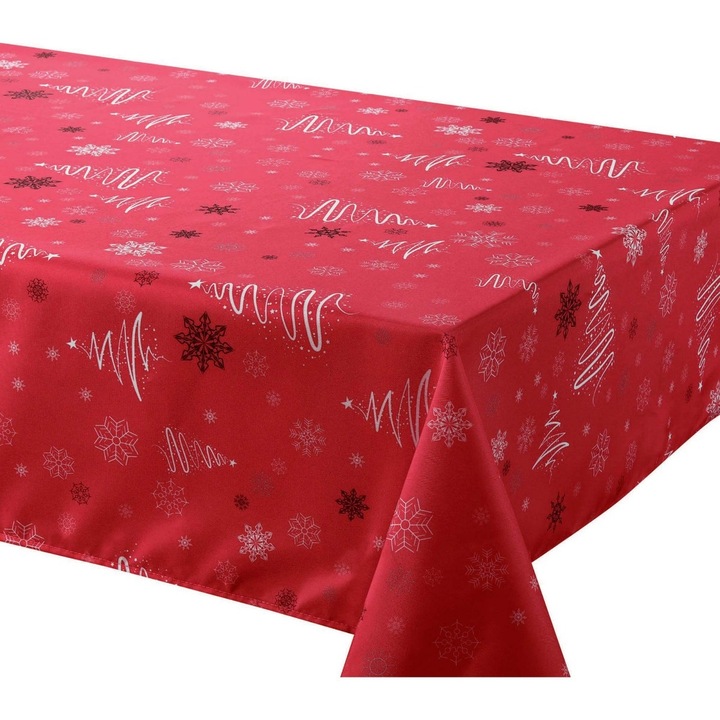 Fata de masa Craciun Atria Fulg, poliester, rosu, 140 x 140 cm