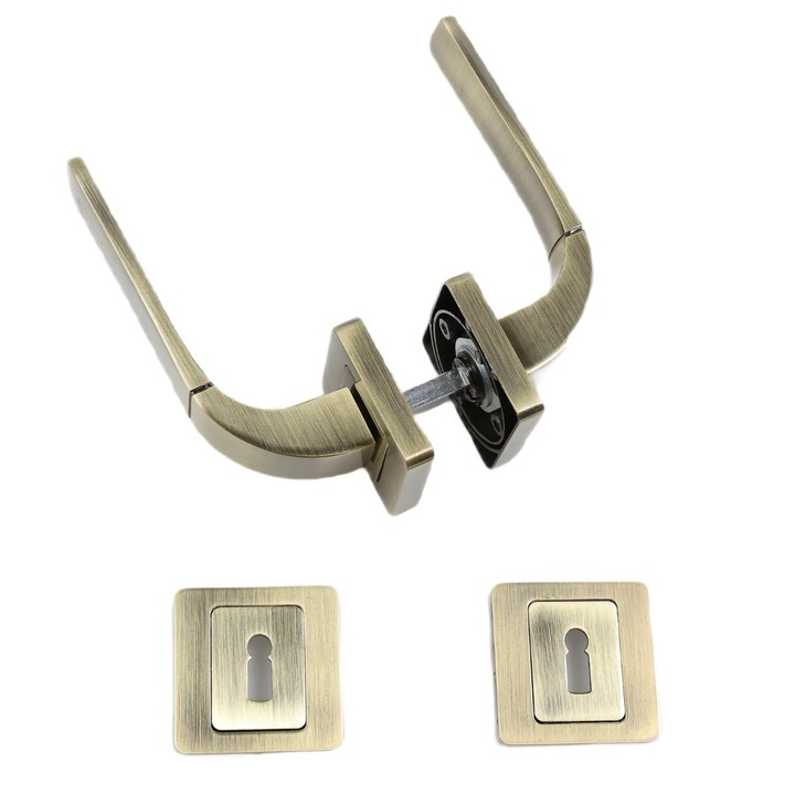 Maner cu rozeta patrata pentru usa de interior, Gato Frida BB K RS54, zamac, bronz antic, 125 x 54 mm