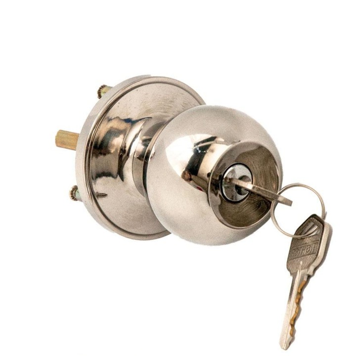 Maner cu rozeta rotunda pentru usa lemn, tip buton, Fighter 6871, alama, crom, 170 x 65 mm