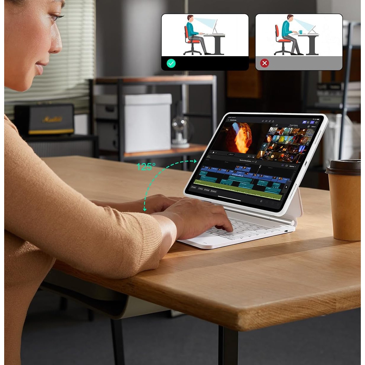 Husa tableta cu tastatura pentru iPad Pro 13 (2024), magnetica, multiple moduri de vizualizare, alb