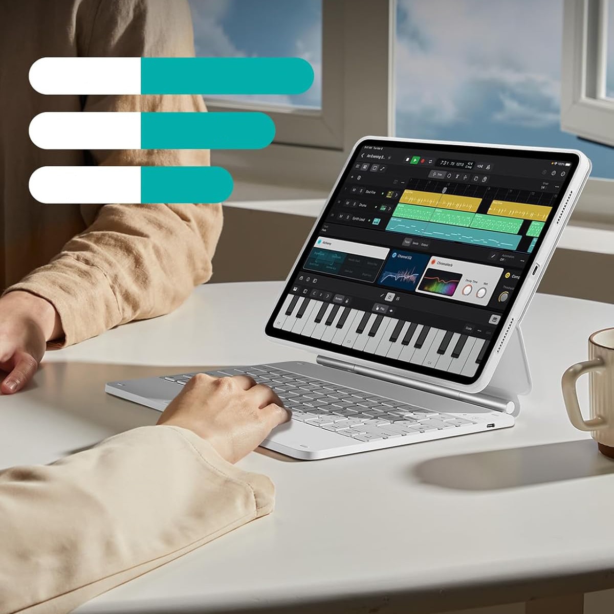 Husa tableta cu tastatura pentru iPad Pro 13 (2024), magnetica, multiple moduri de vizualizare, alb