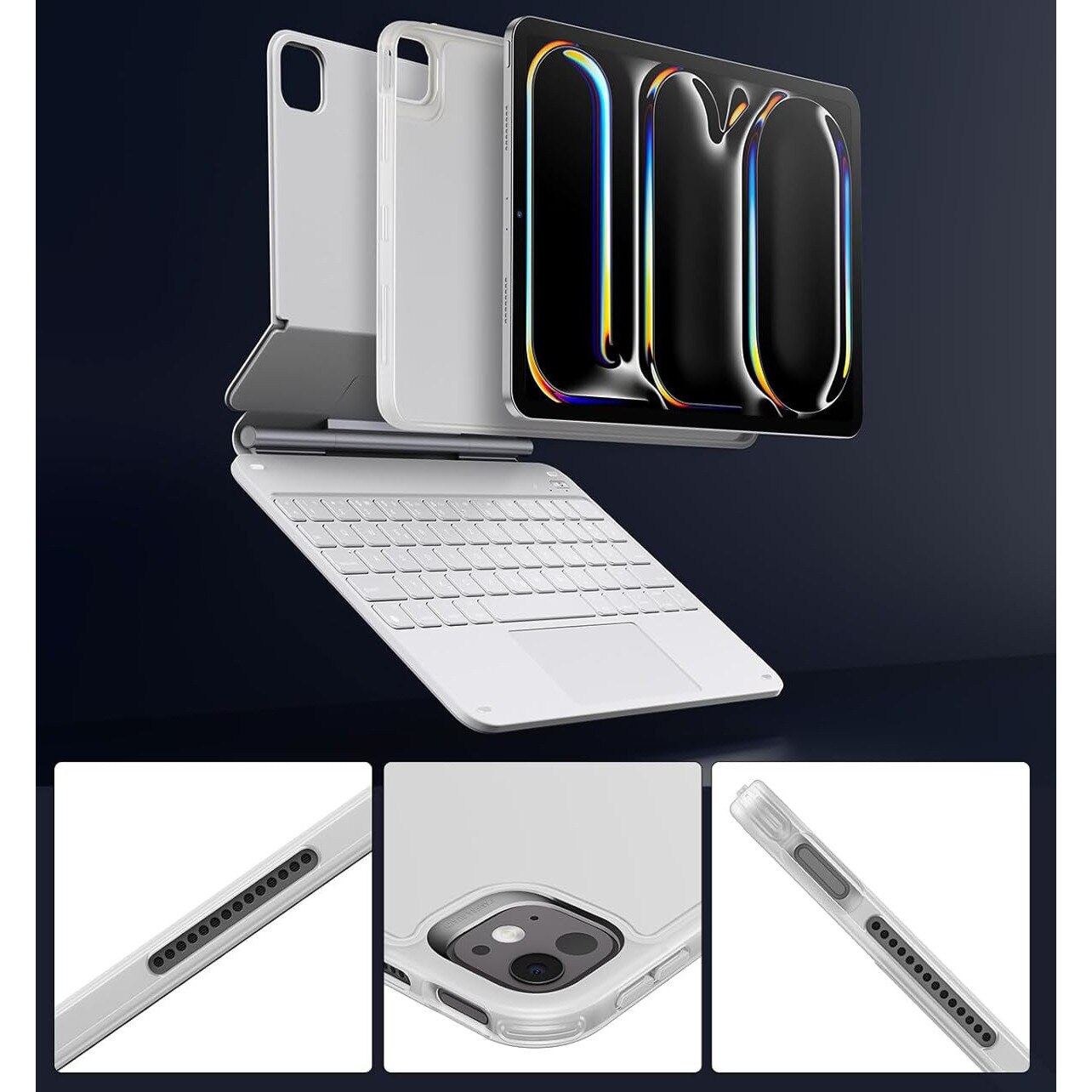 Husa tableta cu tastatura pentru iPad Pro 13 (2024), magnetica, multiple moduri de vizualizare, alb