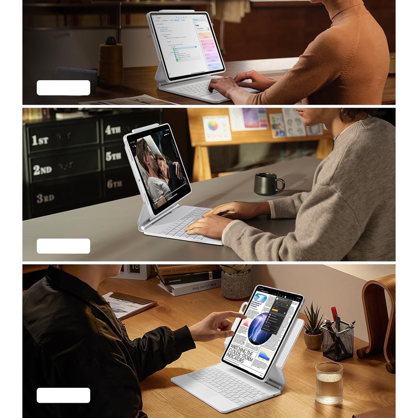 Husa tableta cu tastatura pentru iPad Pro 13 (2024), magnetica, multiple moduri de vizualizare, alb