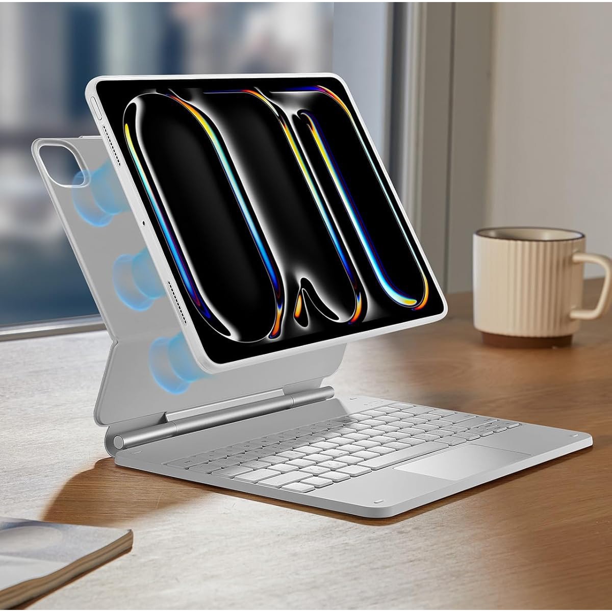 Husa tableta cu tastatura pentru iPad Pro 13 (2024), magnetica, multiple moduri de vizualizare, alb