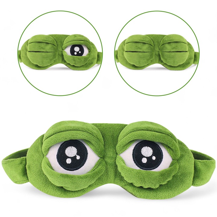 Детска маска за сън, zioda smart essentials®, идеална за сън, пътуване, релаксация, удобна, лека, унисекс, универсален размер, регулируем с велкро, забавен 3D дизайн с жаба, зелена