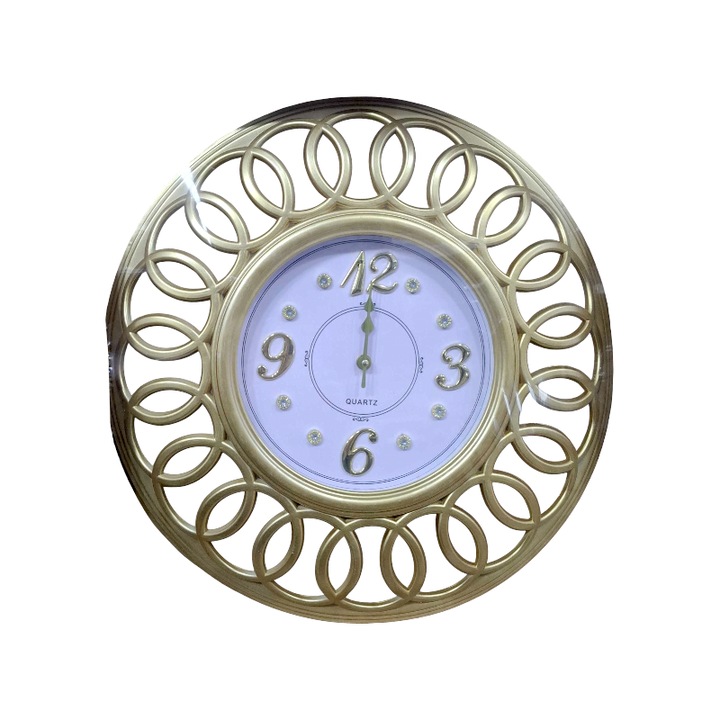 Ceas decorativ Tradesor Vintage, 46cm, auriu, cu design metalic si reliefat