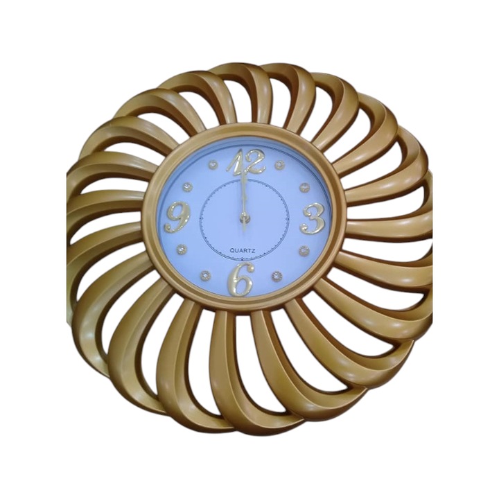 Ceas decorativ Tradesor Vintage, 50cm, auriu, cu design metalic si reliefat